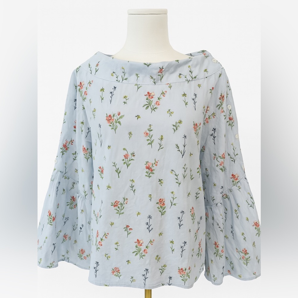 Teija Blue Flutter Sleeve Blouse Relaxed Fit